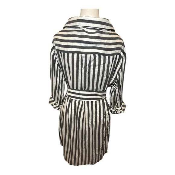 Alice + Olivia Tate Black White Striped Belted Shirt Dress Tunic Top Size L - Picture 5 of 10